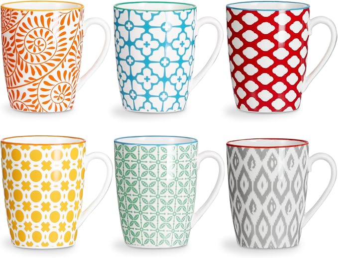 ONEMORE Coffee Mugs Set of 6, 12 oz Ceramic Coffee Cup with Handles, Porcelain Mugs for Latte Cappuccino Tea Cocoa, Microwave Dishwasher Safe, Aesthetic Home Office Cups for Women Men (Assorted Color) by ONEMORECeramics