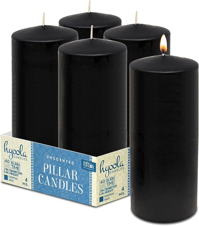 Hyoola Black Pillar Candles 2x6 Inch - 4 Pack Unscented Pillar Candles - European Made - Image 2