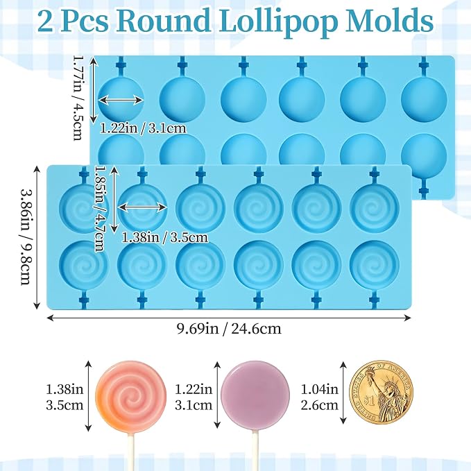 Lollipop Molds Silicone, 2-Pack Hard Candy Mold 24-Cavitiy | Sucker Molds With 50 Sticks for Chocolate DIY Sucker Cake Decorations Dessert Toppers Birthday Parties Wedding Non-Stick - Image 3
