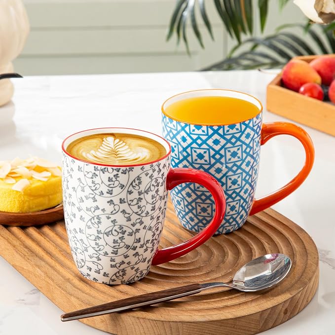 Ceramic Coffee Mugs Set - 16 Oz Large Porcelain Tea Cups with Handle for Men Women Cappuccino Latte Cocoa - Microwave Dishwasher Safe - Christmas Housewarming Gift - Set of 6 - Assorted Colors - Image 5