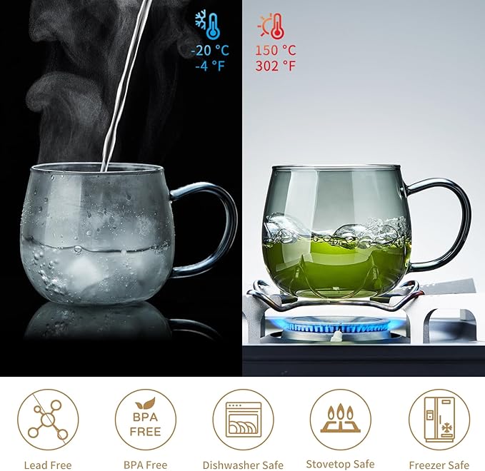 Glass Tea Cup with Infuser and Lid, 32oz/950ml Large Borosilicate Teacup, Clear Mug for Loose Leaf, Blooming Tea, Dishwasher Safe - Tea Maker Gift for Birthday