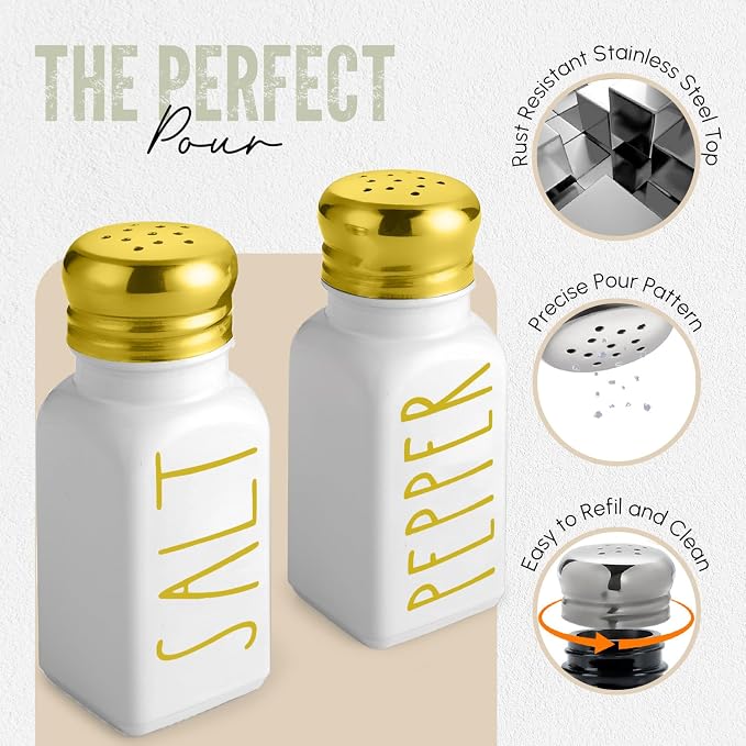 Luxury Gold Salt and Pepper Shakers Set by Brighter Barns - Glass Shakers & Stainless Steel Lid - Modern Decor for Home, Restaurant, Hotel, Wedding, Gifts - Luxury Kitchen Accessories (Gold) - Image 2