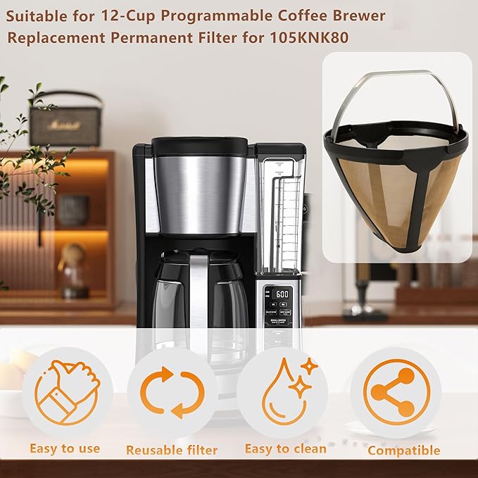Replacement for CE250 CE251 Coffee Permanent Gold Tone Filter, Compatible with Ninja 12-Cup Programmable Coffee Brewer