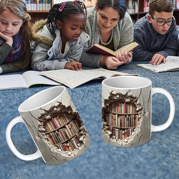 Library Bookshelf Mug,Book Lovers Cup,Birthday Gifts for Men Women | Cool Bookish Ceramic Coffee Mug 11oz, Fun and Creative Book Club Mug, Novelty Bookish Gifts for Halloween Christmas Readers - Image 3