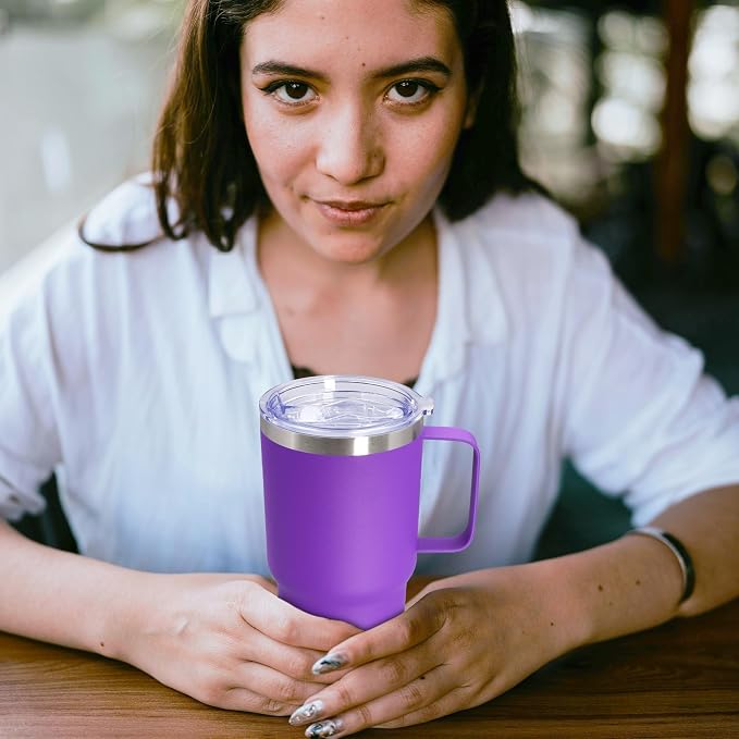 20 oz Tumbler with Handle and Lid Insulated Travel Coffee Mug Purple 1P | Stainless Steel Tumbler, coffee tumbler with handle,Spill Proof Double Wall Vacuum Tumbler Cup Keep Drink Hot & Cold - Image 8