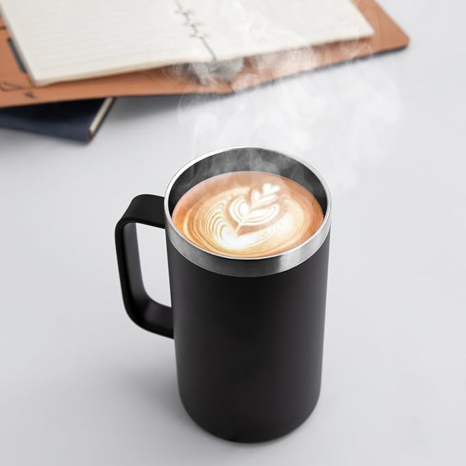 DOMICARE 24oz Mug with Handle and Lid, Stainless Steel Coffee Mug, Travel Mug with Handle, Double Wall Vacuum Coffee Tumbler, Reusable Insulated Cup, Black, Pack 8 - Image 2
