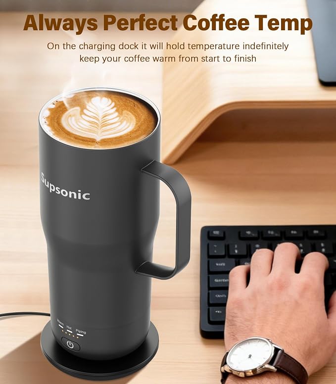Supsonic Heated Coffee Mug Rechargeable, 20oz Long-Lasting Battery (S3) | Dry-burn protection, 2Hr auto-off, 3-Temp settings, Constant temperature, Inner stainless steel, Warm gift for men women - Image 3