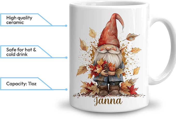 Hyturtle Personalized Fall Gnome Motivational Coffee Mug, Fall Autumn Décor | Gnomes Gifts For Women - Thank You Cup Gifts For Farmhouse Thanksgiving - Custom Name 11oz White Ceramic Coffee Tea Mug - Image 3