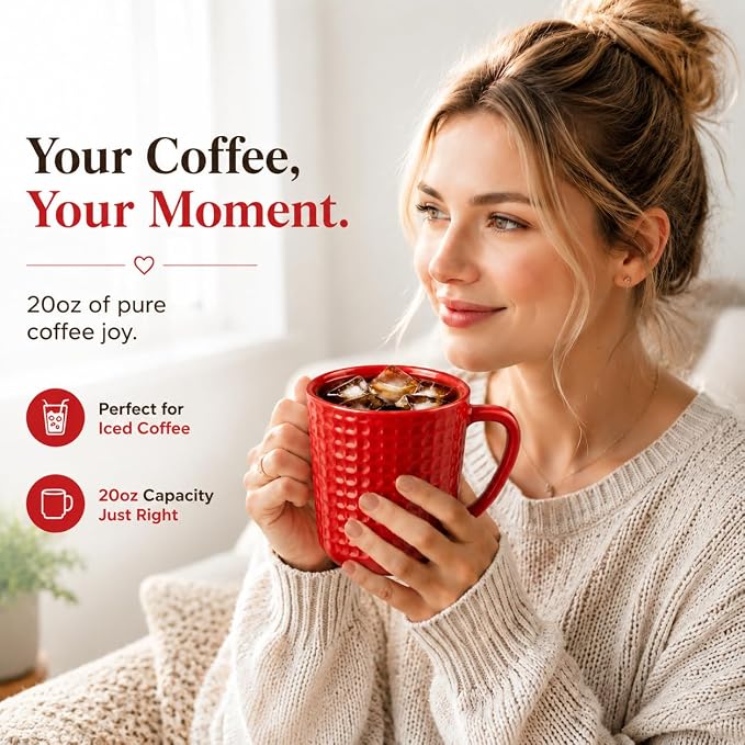 20 oz Large Coffee Mug ,Ceramic Coffee Cup with handle for Men and Women, Big Capacity Tea Mug for Latte, Milk & Cocoa, Porcelain coffee mug for Office and Home – Dishwasher & Microwave Safe,1PC,(Red) - Image 3