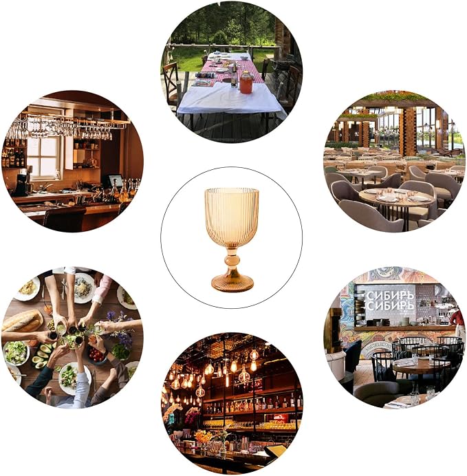12 Pcs Vintage Wine Glasses, 11 Ounces Colored Glass Water Goblets, Colorful Unique Embossed Pattern High Clear Stemmed Glassware Wedding Party Bar Glass Drinking Cups Vertical Line Amber Set of 12 - Image 6