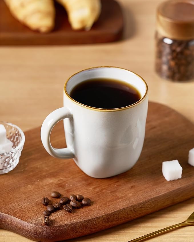 famiware Coffee Mugs Set of 4, Ocean Square 13oz Coffee Cup Set with Handle for Cocoa, Milk, Hot Chocolate, Stoneware Cups for Kitchen, Reactive Glaze, Microwave and Dishwasher Safe, Cappuccino White - Image 3
