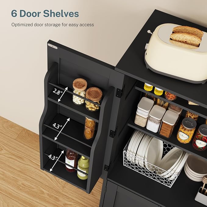 TEENFON Storage Cabinet with 4 Doors, Kitchen Cabinet with 6 Door Shelves | Kitchen Pantry Cabinet with Adjustable Shelves, for Living Room, Dining Room, Bathroom, Black - Image 7