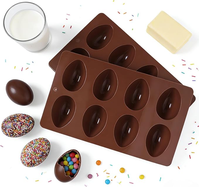 2 Pack Silicone Egg Molds 8 Cavity Easter Silicone Candy Mold 3D Egg-Shaped Silicone Baking Mold for Chocolate, Jello, Mini Cakes, DIY Desserts, Candy, Ice, Pudding, Baking (2, Dark Brown) - Image 6