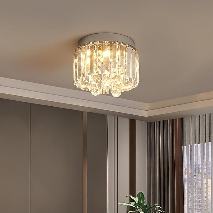 Crystal LED Ceiling Light Chandelier, Modern Semi Flush Mount Lighting Fixture Ceiling Lamp for Living Room, Dining Room, Bedroom, Kitchen Island, Entryway (7.87“ * 5.9” Round Warm Light) by Vinilky