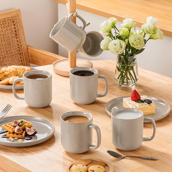 vancasso 16 oz Coffee Mugs Set of 6, Large Ceramic Mug with Handle, Unique Glaze Coffee Cups for Latte, Cappuccino & Hot Cocoa, Dishwasher & Microwave Safe, Gray, Series PLAYA - Image 5