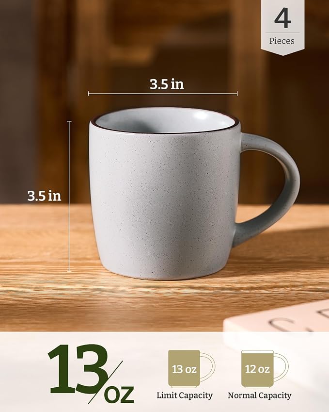 famiware Mercury Coffee Mugs 13 oz, Coffee Mugs Set of 4 with Handle, Cups for Latte, Hot Tea, Cappuccino, Mocha, Cocoa, Light Grey - Image 4