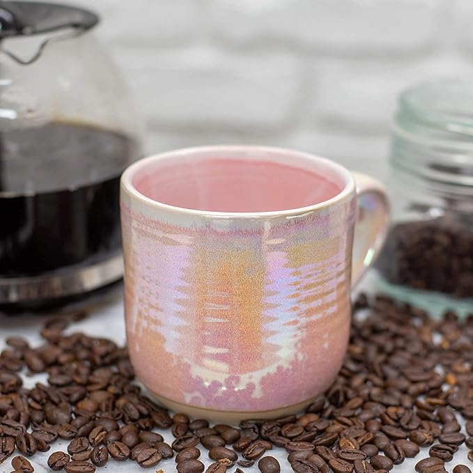 Elanze Designs Glossy Reactive Glaze Large 17 Fluid Ounce Everyday Kitchen Food Grade Ceramic Stoneware Coffee Mug Cup with Comfort Curved Handles, Set of 4, Rose Pink - Image 6