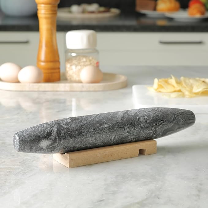 African Natural Grey Marble French Rolling Pin, 12inch Non-Stick Rolling Pin for Baking, Dough Roller for Pasta, Dumpling, Fondant, Pie, Bread, Pizza, Kitchen Baking Tools - Image 5