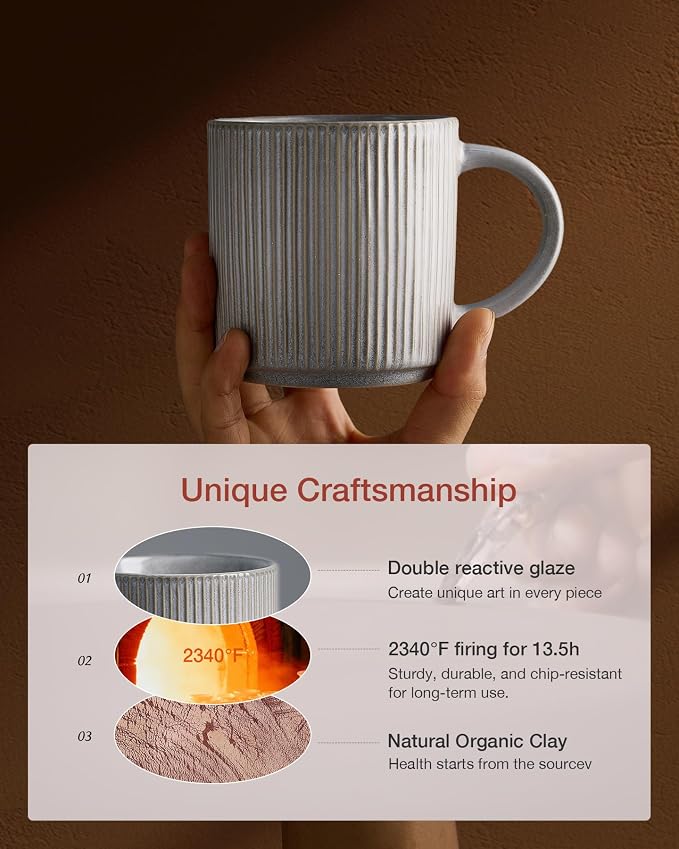 famiware Coffee Mug Set for 4, Star 12 oz Catering Mugs Cup Set with Handle for Coffee, Tea, Cocoa, Milk - Ceramic Stoneware Drinkware Set, Matte Grey - Image 6