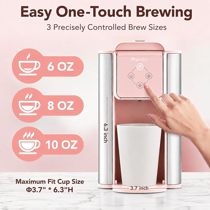 Mecity Pink Coffee Maker 3-in-1 Single Serve Coffee Machine, For Flat Bottom Coffee Capsule, Ground Coffee, 6 to 10 Ounce Cup, Removable 50 Oz Water Reservoir, 120V 1150W - Image 3