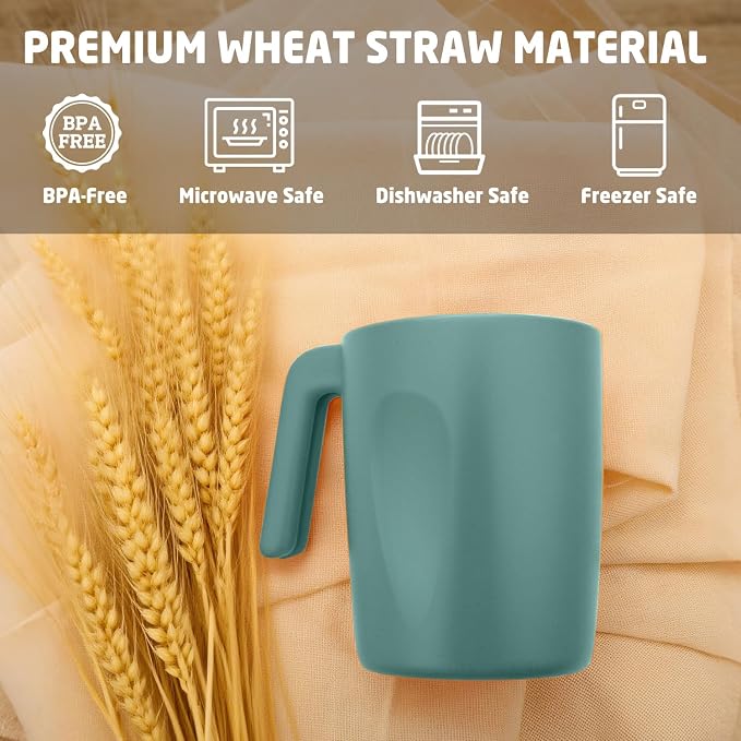 Coffee Mug 16 OZ, Wheat Straw Coffee Mugs Set of 6, Unbreakable Water Tumbler, Plastic Mugs with Handles, Microwave and Dishwasher Safe Camping Coffee Cups for RV, Outdoor Activities - Green - Image 3