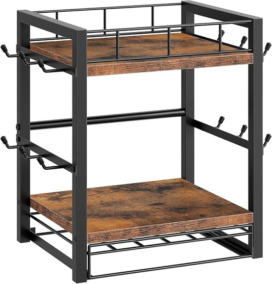 HOOBRO Coffee Mug Cup Holder, Tree Bar Station Organizer for Countertop, 12 Hooks Mug Stand Rack with Sliding Drawer for 30 K-Cup Pods, 2 Tier Mug Display Stand, Rustic Brown and Black BF11TL01 by HOOBRO