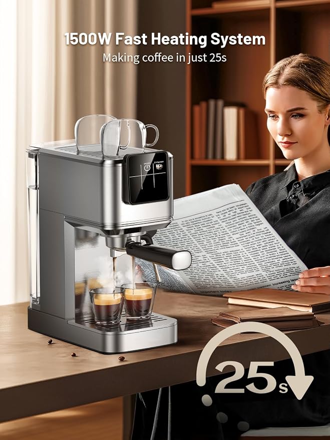 KEENSTAR Espresso Machine 20 Bar Coffe Maker with Rapid Cold Brew, Compact Espresso Maker for Hot and Cold Cappuccino, Latte, Stainless Steel Coffee Machines with 1200ml Removable Water Tank - Image 3