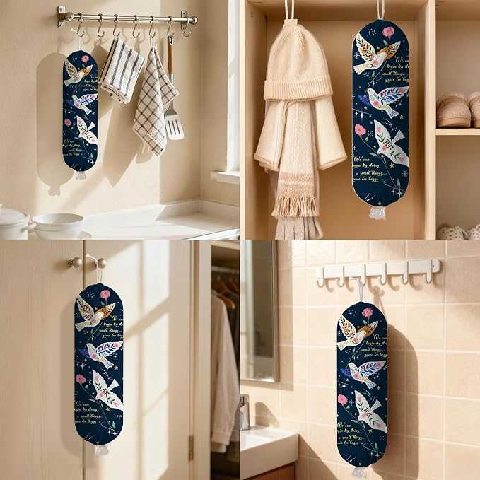 Bird Plastic Bag Holder, Wall Mount Organizer for Reusable Canvas Grocery Bags, Decorative Home Kitchen Pantry Decor Hanging Plastic Bag Dispenser, Christ Bird Shopping Bags Storage Dispenser - Image 7