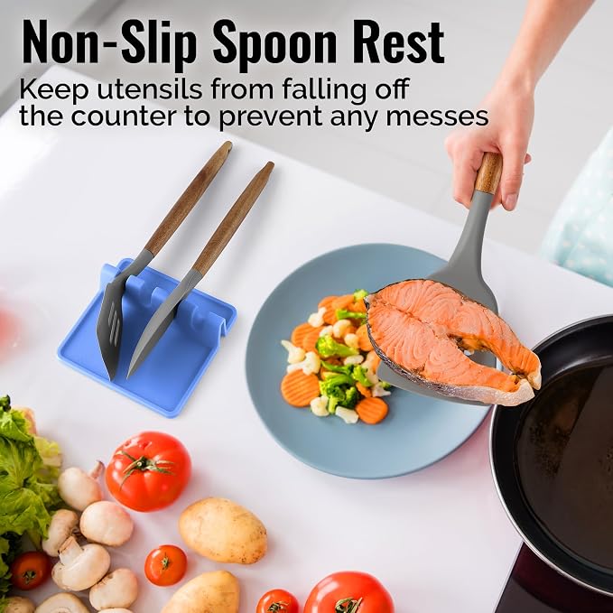 Zulay Kitchen Silicone Utensil Rest with Drip Pad for Multiple Utensils - BPA-Free, Heat-Resistant Spoon Rest & Spoon Holder for Stove Top - Kitchen Utensil Holder for Ladles & Tongs - Periwinkle - Image 4