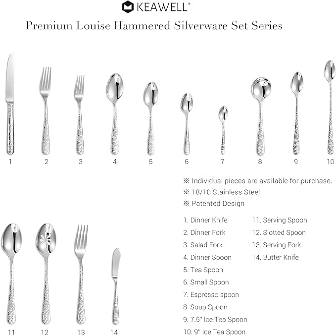 KEAWELL Premium Louise Hammered Demitasse Espresso Spoons: 6-Piece Set, 4.4-Inch Small Size, 18/10 Stainless Steel, Brightly-Mirror polished, Dishwasher Safe (6, 4.4 inches)