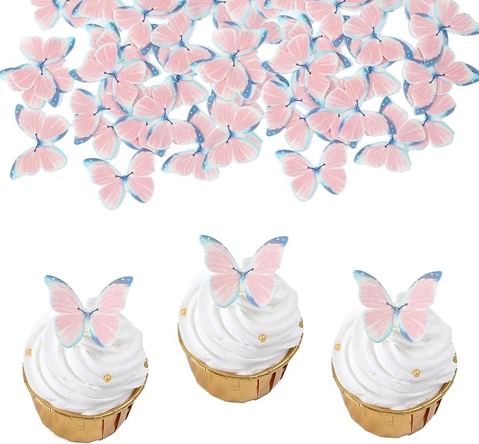 YOcity 48Pcs Edible Butterflies Cake Toppers - Wafer Paper Cupcake Decorations for Wedding, Birthday Party - BLUE by YOcity