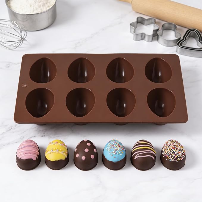 2 Pack Silicone Egg Molds 8 Cavity Easter Silicone Candy Mold 3D Egg-Shaped Silicone Baking Mold for Chocolate, Jello, Mini Cakes, DIY Desserts, Candy, Ice, Pudding, Baking (2, Dark Brown) - Image 7