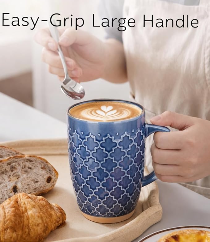 GBhome 20oz Large Coffee Mugs Set of 6, Handmade Tall Ceramic Coffee Mugs with Texture Patterns for Cappuccino, Latte,Hot Cocoa, Dishwasher & Microwave Safe-Moonlight Blue - Image 5