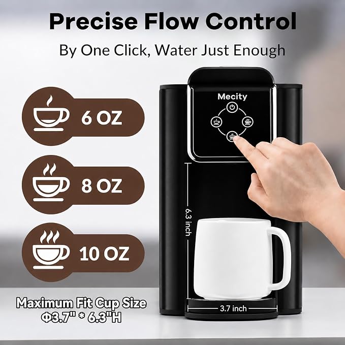 Mecity Coffee Maker 3 in 1 Single Serve Coffee Machine, Compatible with K cup Capsules, Instant Coffee Pot, Tea maker, 6,8,10 Oz Cup, Removable 50 Oz Water Reservoir, 120V 1150W, Dark Grey - Image 5