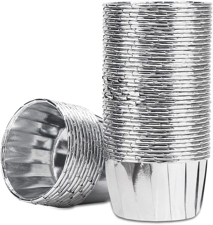 EUSOAR Aluminum Foil Silver Cupcake Liners, 50Pcs Disposable Muffin Liners, Baking Cups, Aluminum Cupcake Tip Pan Ramekin Holders, Little Pudding Cups by EUSOAR