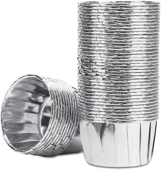 EUSOAR Aluminum Foil Silver Cupcake Liners, 50Pcs Disposable Muffin Liners, Baking Cups, Aluminum Cupcake Tip Pan Ramekin Holders, Little Pudding Cups by EUSOAR