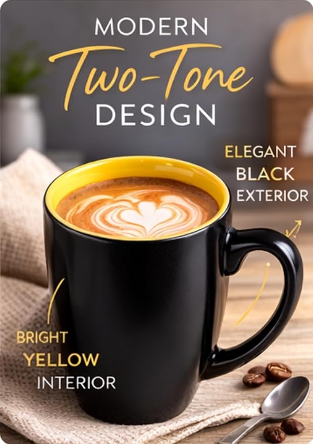 GBhome 16oz Coffee Mugs Set of 6, Large Ceramic Coffee Mugs for Man, Woman, Dad, Mom, Modern Coffee Mugs Set with handle for Tea/Latte/Cappuccino/Milk/Cocoa. Dishwasher&Microwave Safe,Yellow - Image 4