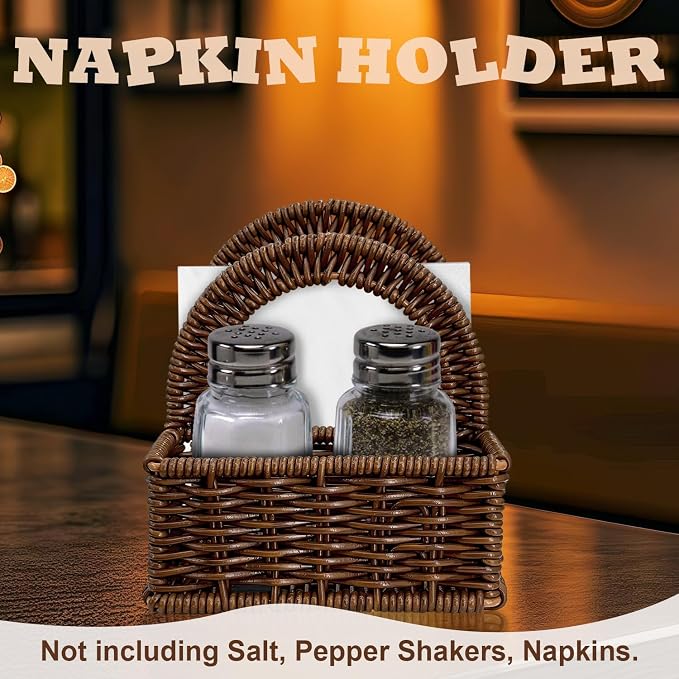 Plastic Rattan Napkin Holder with Salt and Pepper Shakers Holder for Table, Kitchen countertop Organizer (Without Salt, Pepper Shakers & Napkins) - Image 4