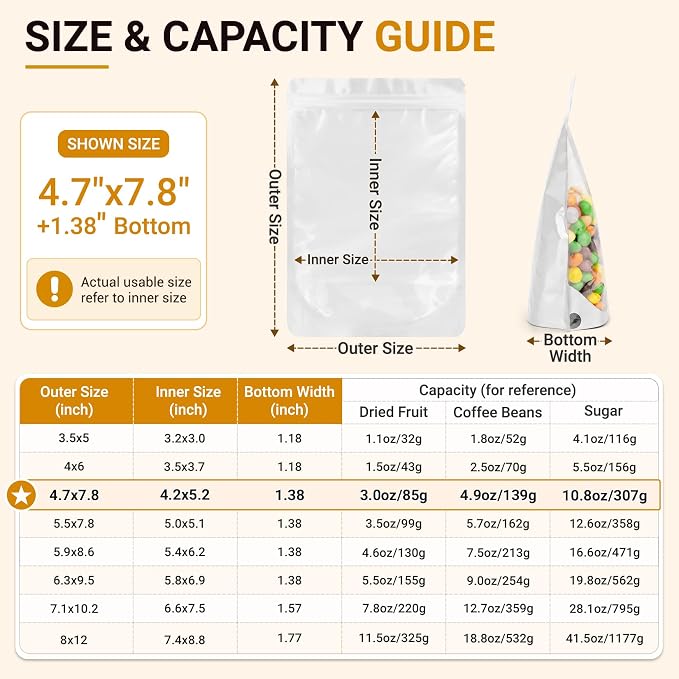 ANZNKU 100PCS Mylar Bags Resealable Small Smell Proof Bags(White, 4.7x7.8) | Stand Up Foil Pouches Clear Window, Sealable Bags for Small Business Packaging Snack Party Favors Candy Treats Food Storage - Image 2