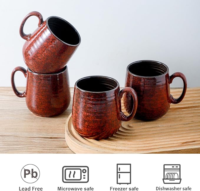 HASENSE Ceramic Coffee Mugs Set of 4, 8 oz Small Coffee Cups, Porcelain Mug with Handle for Espresso, Tea, Milk and Cocoa, Ideal for Mother's Day Christmas Gift, Dishwasher & Microwave Safe, Red - Image 2