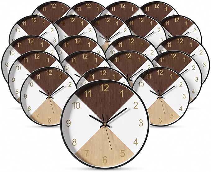 Clockswise Bulk Set of 20 PC 12" Decorative Modern Round Wood- Looking Plastic Wall Clock for Living Room, Kitchen, or Dining Room, Brown and Beige,Oak,QI004142.MC by Clockswise