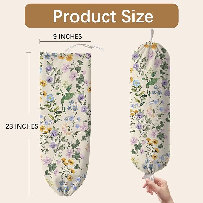 Floral Plastic Bag Holder Dispenser, Plastic Grocery Bag Organizer & Wall Mount Paper Trash Bags Saver Storage for Kitchen Home Pantry Decor, Shopping Bags Storage Dispenser - Image 2