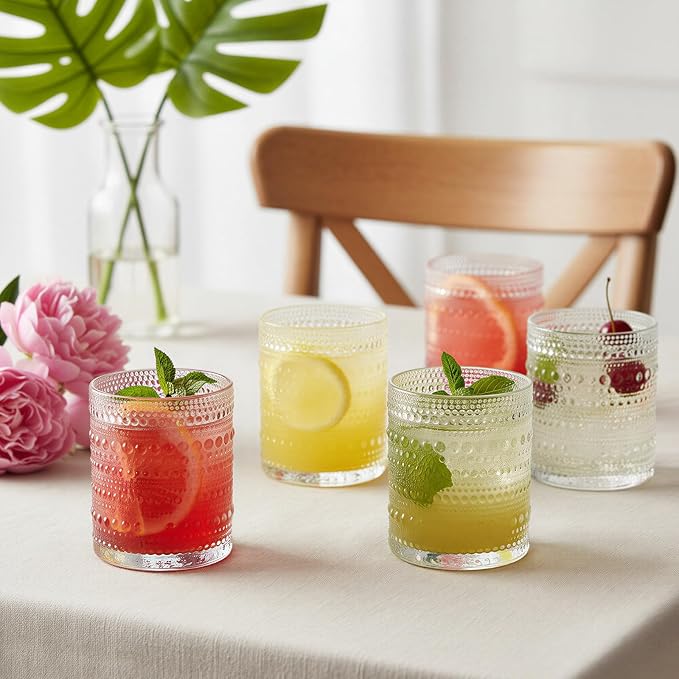 Moretoes Hobnail Drinking Glasses Set of 12 | Cocktail Glasses Vintage Glassware, Textured Glass Cups Bubble Glasses Water Glasses Old Fashion Jupiter Glasses Set (Clear) - Image 5