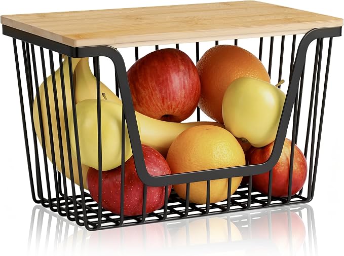 1 Pack Fruit Basket for Kitchen Counter, Stackable Pantry Organizers Storage, Large Wire Storage Basket Suitable for Storing Fruits, Onions, Potatoesand Vegetables by Snpwne
