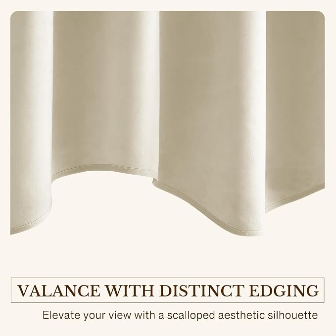 Beige Window Valance Curtains 52x18 Inch 1 Panel | Luxury Velvet Wavy Scalloped Window Treatment, Versatile Small Window Drapes for Kitchen, Bathroom, RV, Living Room - Image 5