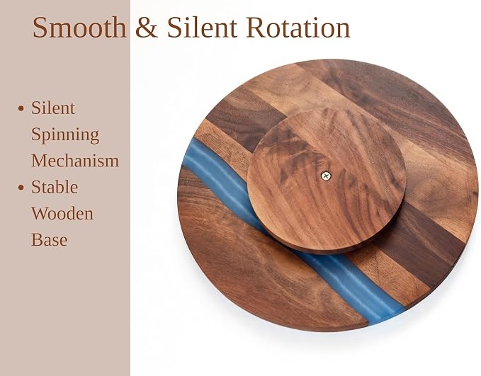 Walnut Wood & Epoxy Resin Rotating Tray – Decorative & Practical Lazy Susan Turntable for Coffee Table, Dining Table, Kitchen & Office – Elegant Wooden Centerpiece & Serving Organizer – Gift Idea - Image 4