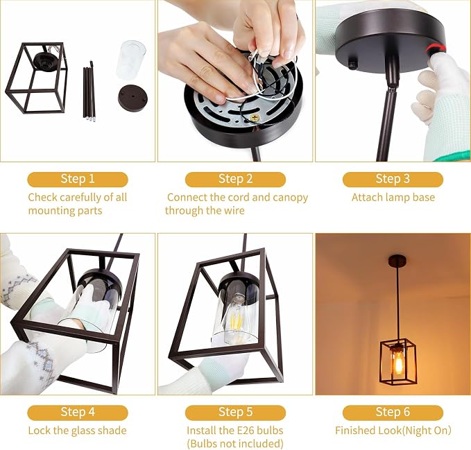 1-Light Oil Rubbed Bronze Pendant Light Fixture, with Clear Glass Shade | Farmhouse Iron Cage Metal, Lantern Pendant Light For Kitchen Island Entryway Dining Room Hallway - Image 9