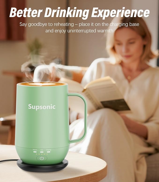 Supsonic - 16oz Self Heating Coffee Mug, Smart Heated Coffee Mug Faster Direct-Contact Heating Up to 149°F, Coffee Mug Warmer Set with Auto Shut-Off - Gifts for Men Women | S2 - Image 4
