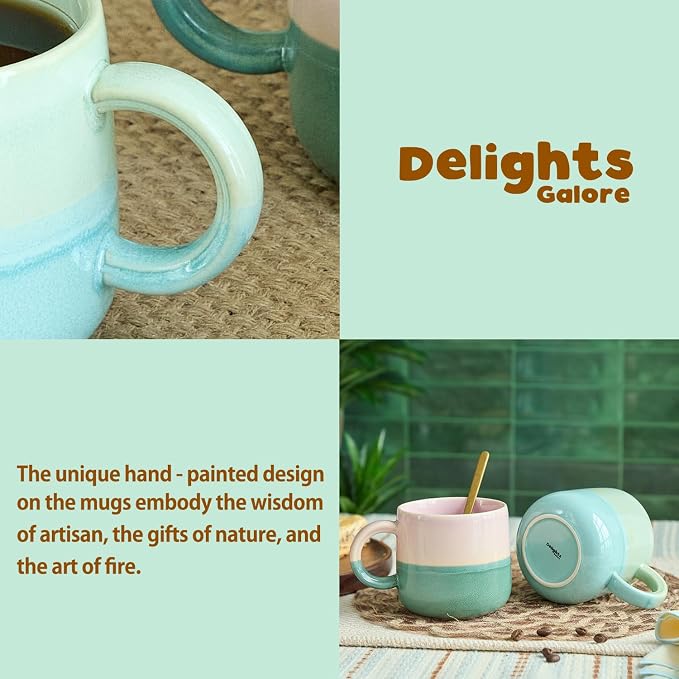 2 Pack Large Coffee Mugs 16 Oz - Hand Painted Gradient Ceramic Cups, Microwave & Dishwasher Safe. Aesthetic Pink Green Tea Mug Set for Women, Unique Kitchen Decor Gift-4pack - Image 5