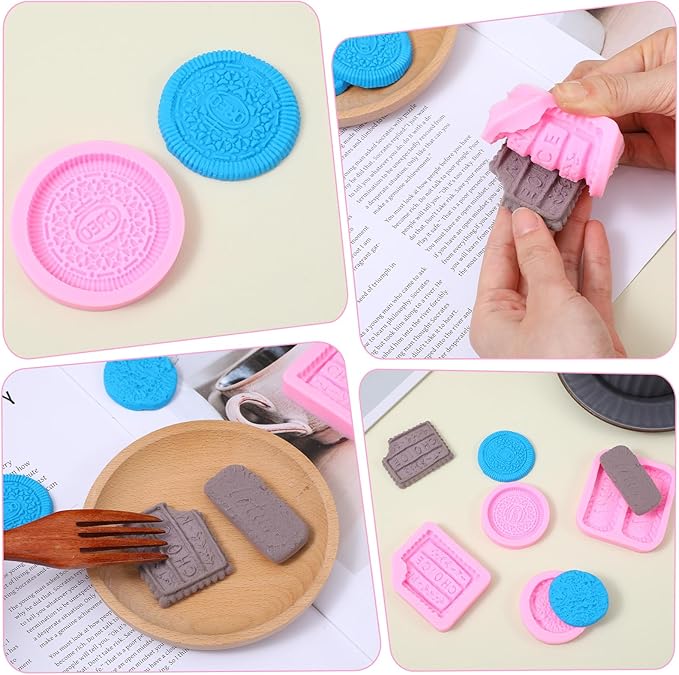 4Pcs Pink Cookie Molds, Biscuit Silicone Cookie Molds, Clay Chocolate Chip Mold, Candy Fondant Mold for Cookies Butter Paste Dough Plaster Cake Decorating